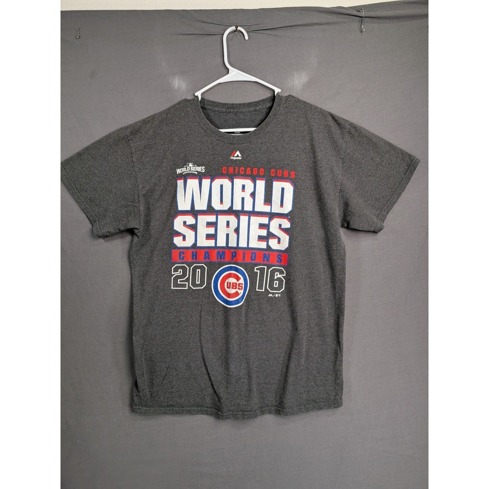 Majestic Chicago Cubs 2016 World Series Champions T-Shirt Mens Large Gray